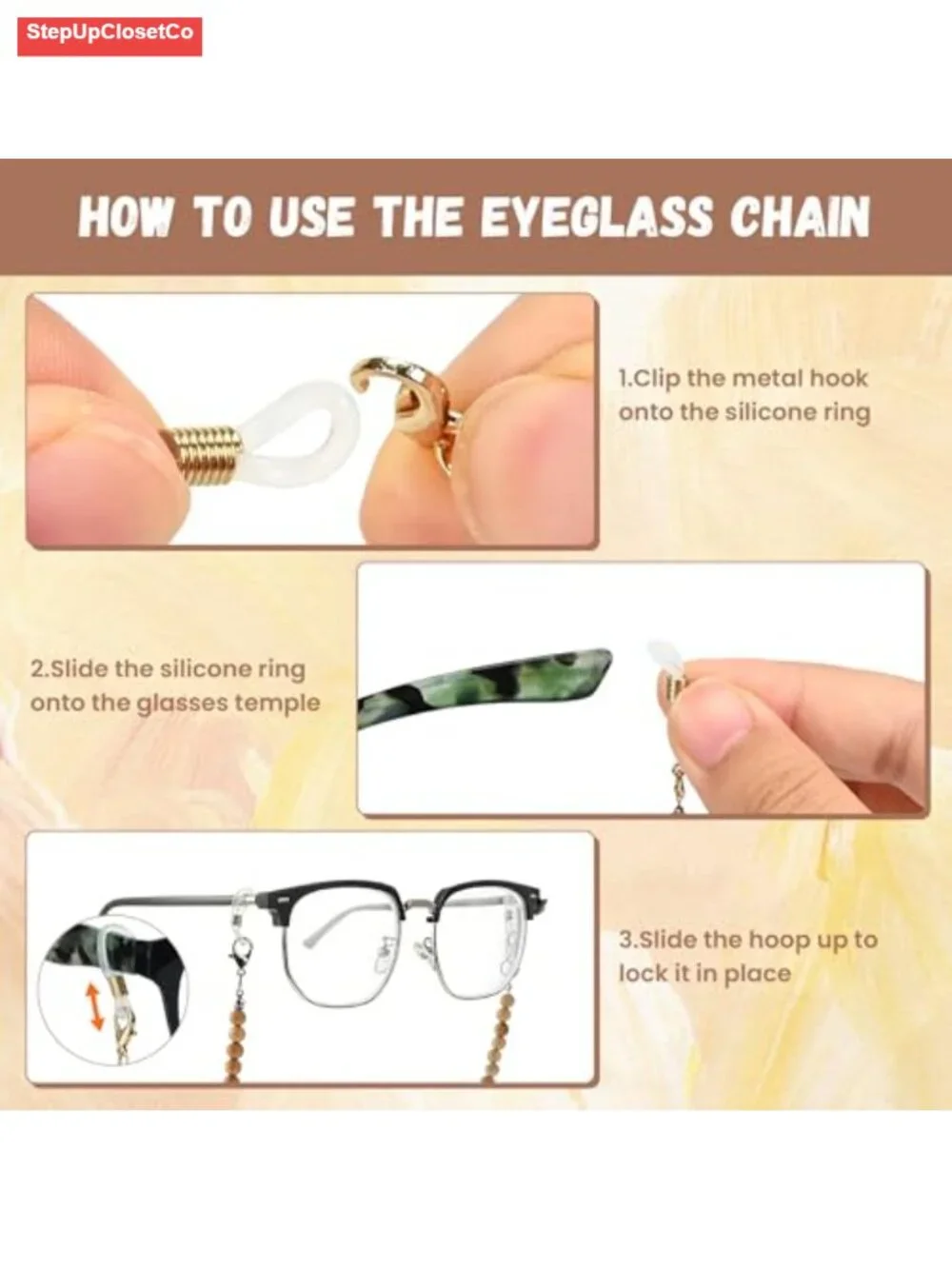 Handmade Wooden Beaded Eyeglass Chain, Anti-Slip Sunglasses Strap, Adjustable